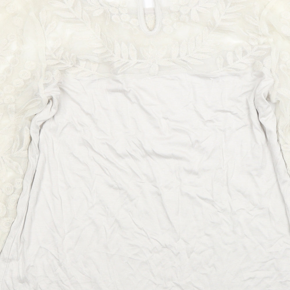 NEXT Womens Ivory Geometric Polyester Jersey Blouse Size 6 Round Neck