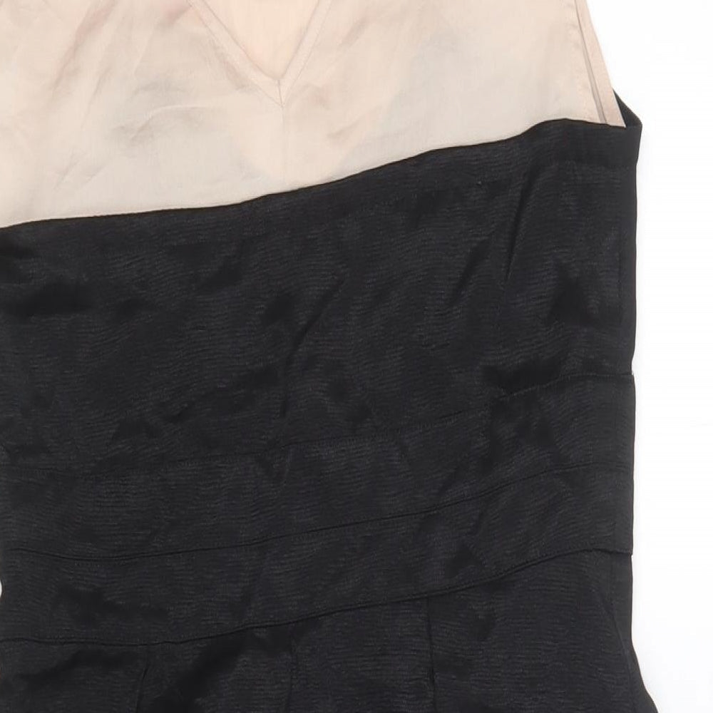 Miss Selfridge Womens Black Colourblock Viscose A-Line Size 12 Scoop Neck Zip