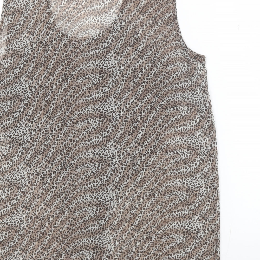 Atmosphere Womens Brown Animal Print Polyester Basic Blouse Size 10 Round Neck