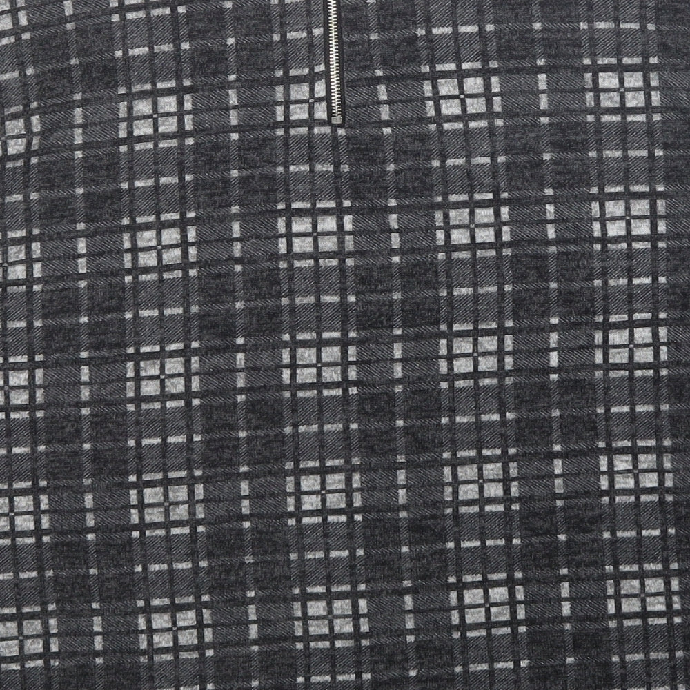 Peacocks Womens Grey Plaid Polyester Basic Blouse Size 12 Round Neck