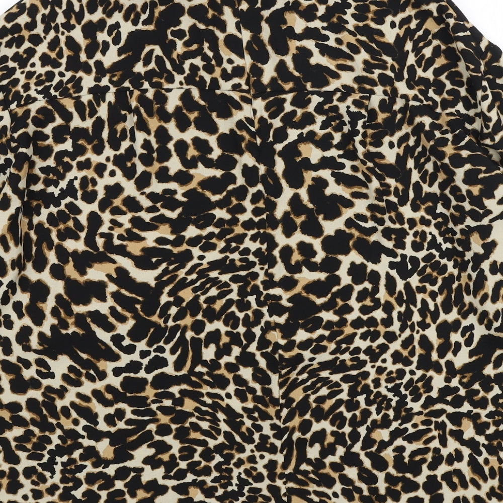 Zara Womens Brown Animal Print Polyester Basic Blouse Size S Mock Neck