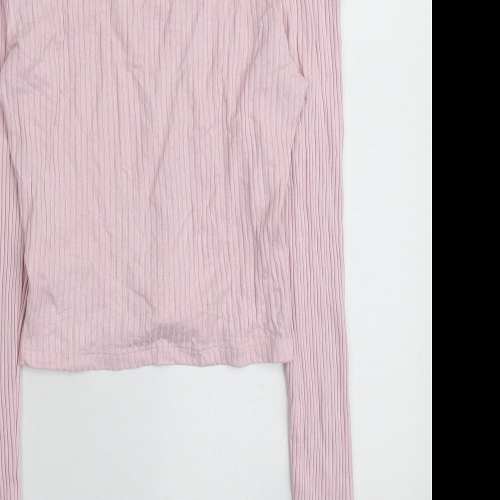 Topshop Womens Pink V-Neck Viscose Pullover Jumper Size 10 - Choker style neck
