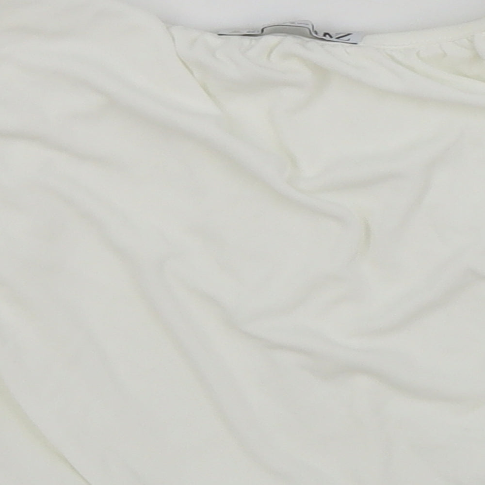 Zara Womens White Polyester Cropped T-Shirt Size S Off the Shoulder - Bandeau