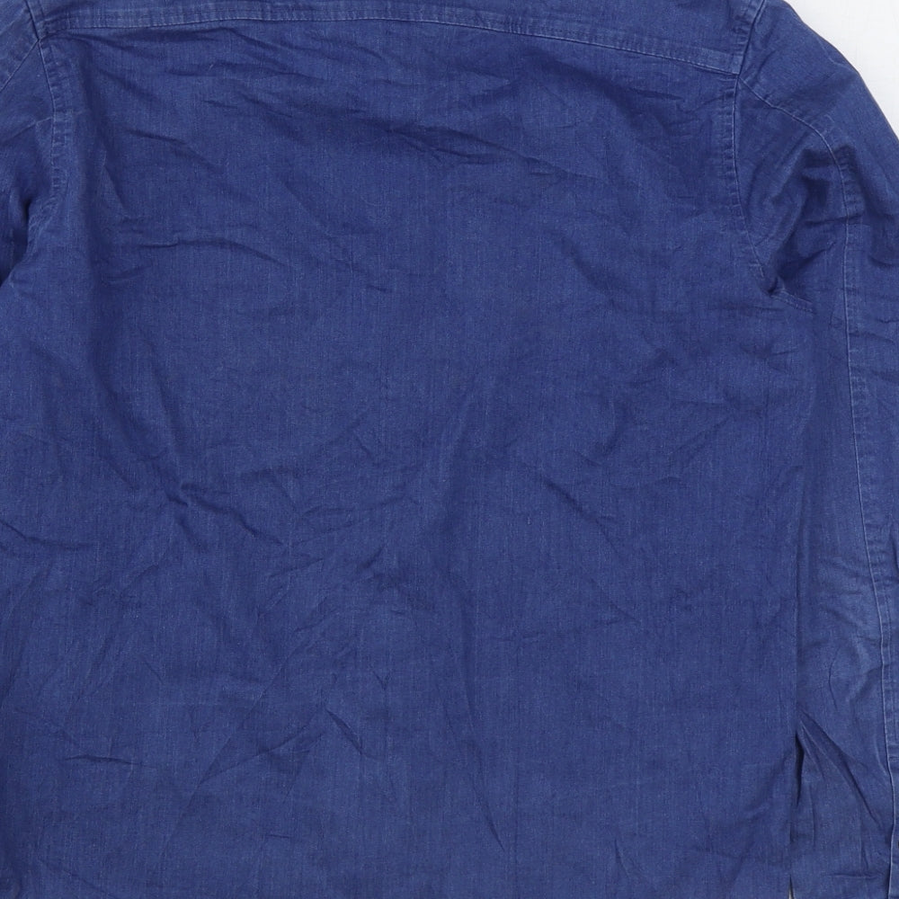 1811 Mens Blue Cotton Button-Up Size S Collared Button