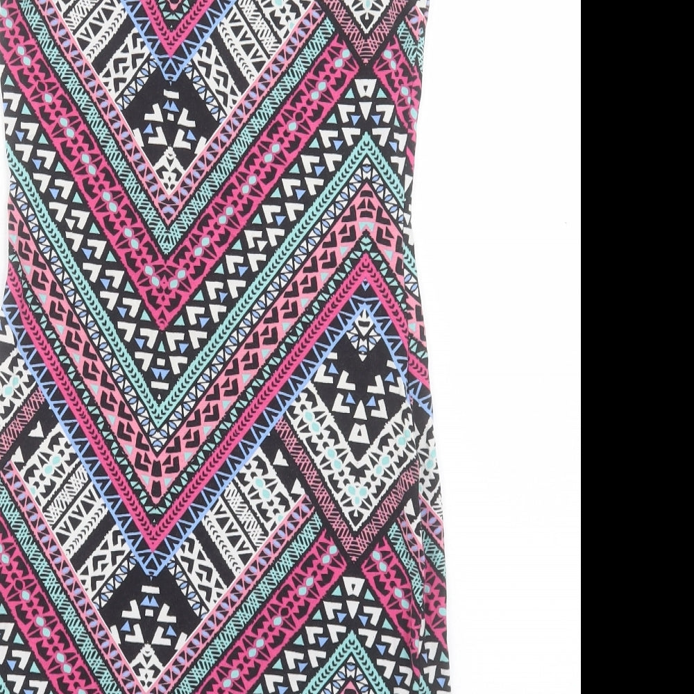 New Look Womens Pink Geometric Cotton Bodycon Size 12 Scoop Neck Pullover