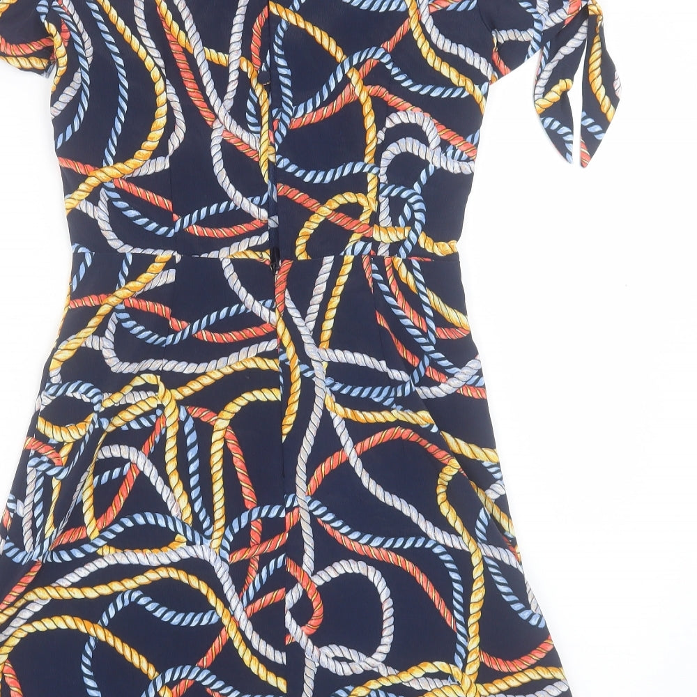 Mango Womens Multicoloured Geometric Polyester A-Line Size S Crew Neck Button