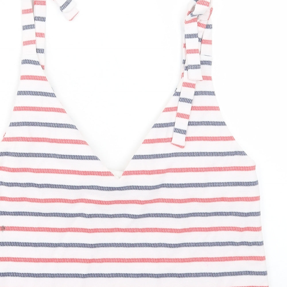 Zara Womens White Striped Cotton Cropped Tank Size M V-Neck