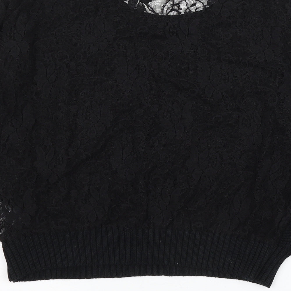 Simply Be Womens Black Round Neck Acrylic Pullover Jumper Size 12 - Lace Sleeve