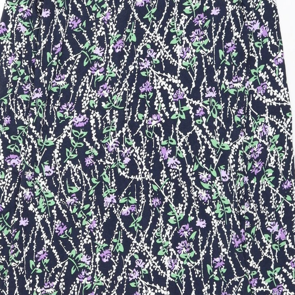 Marks & Spencer Womens Blue Floral Viscose Shift Size 8 Mock Neck Tie
