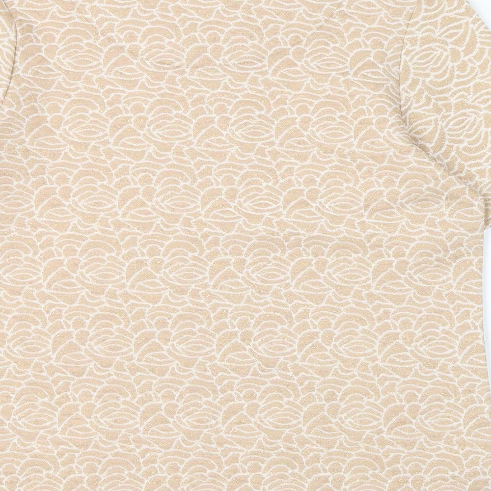 River Island Womens Gold Floral Polyester Basic Blouse Size 14 Round Neck