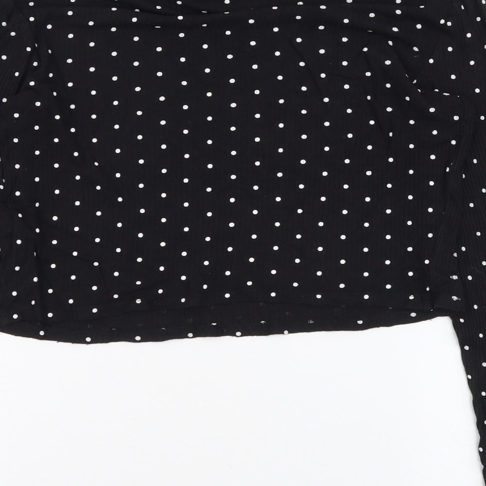 H&M Womens Black Polka Dot Viscose Basic Blouse Size S Mock Neck