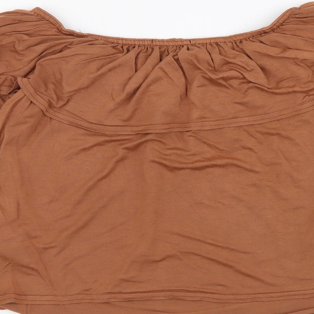 New Look Womens Brown Viscose Cropped Blouse Size 10 Off the Shoulder