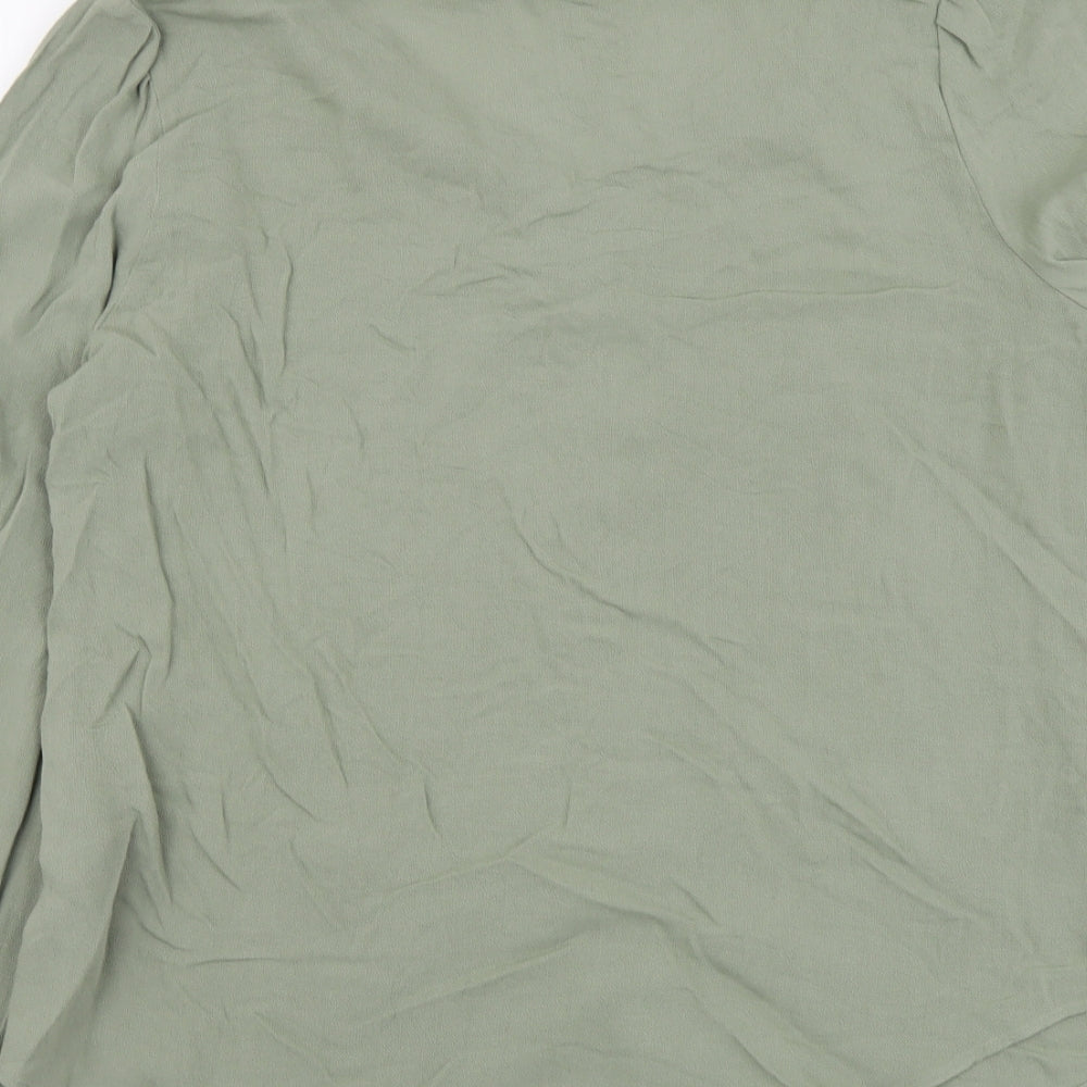 Marks & Spencer Womens Green Viscose Basic Button-Up Size 8 V-Neck