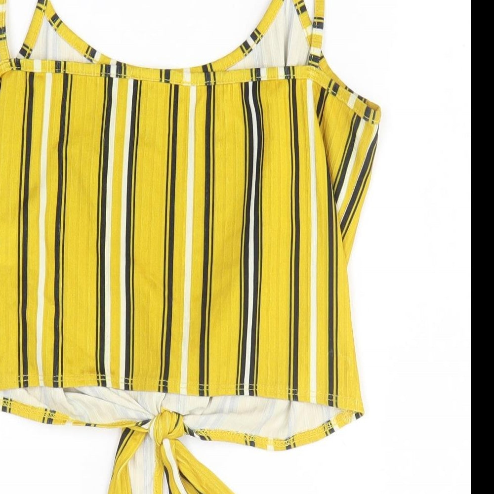 New Look Womens Yellow Striped Polyester Wrap Tank Size 12 Scoop Neck
