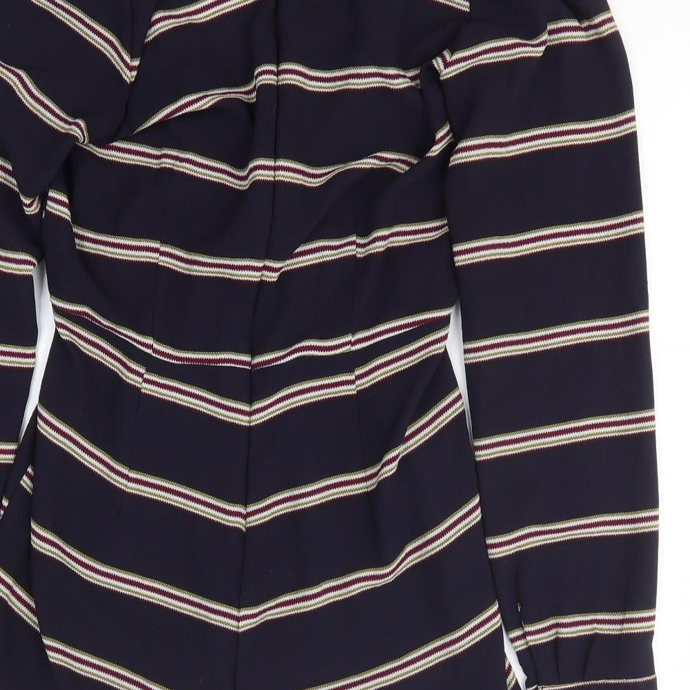 H&M Womens Blue Striped Polyester Bodycon Size 12 V-Neck Zip