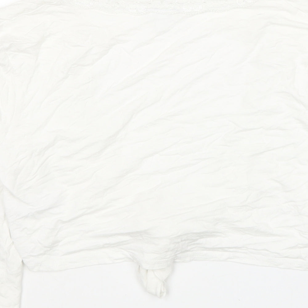 Etam Womens White Viscose Cropped T-Shirt Size 12 V-Neck