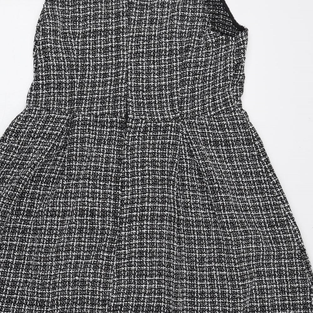 SHEIN Womens Black Plaid Polyester Tank Dress Size L Scoop Neck Zip