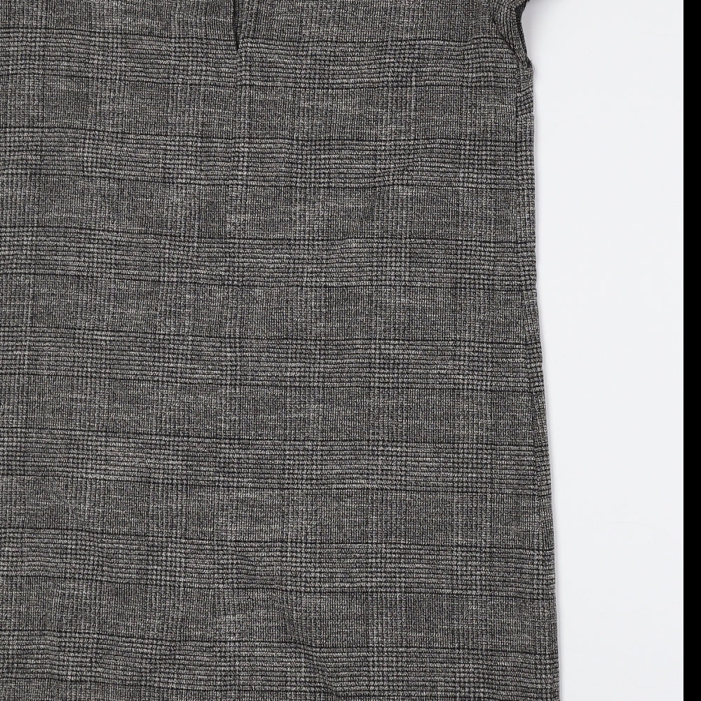Zara Womens Grey Plaid Viscose Shift Size L Boat Neck Button