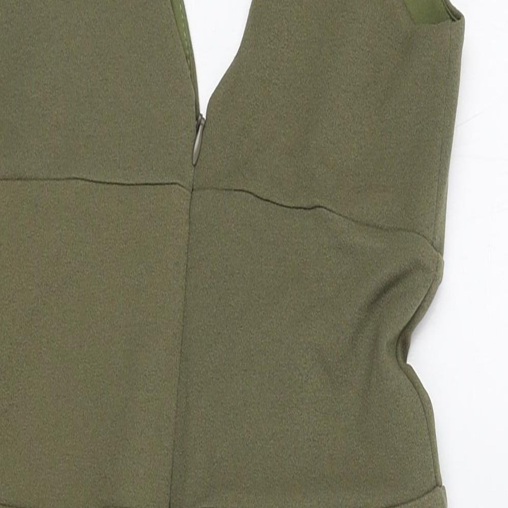 New Look Womens Green Polyester Mini Size 8 V-Neck Pullover