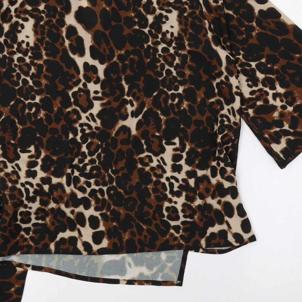 NEXT Womens Brown Animal Print Polyester Basic Blouse Size 8 V-Neck
