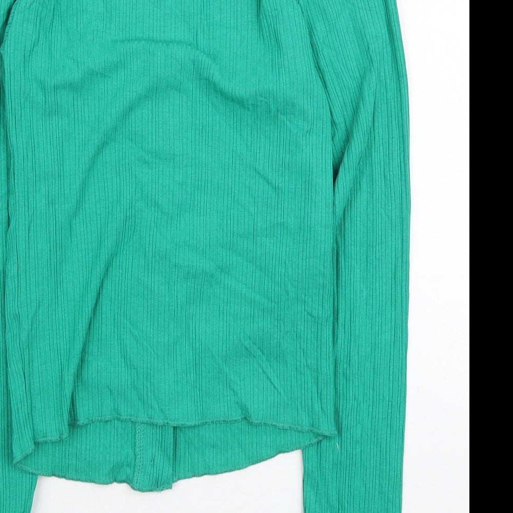 Dunnes Stores Womens Green Polyester Cropped Button-Up Size XS Scoop Neck