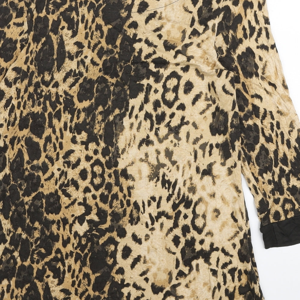 NEXT Womens Brown Animal Print Viscose Basic Blouse Size 12 Boat Neck