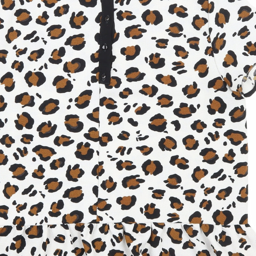 Zara Womens White Animal Print Polyester Basic T-Shirt Size M Round Neck