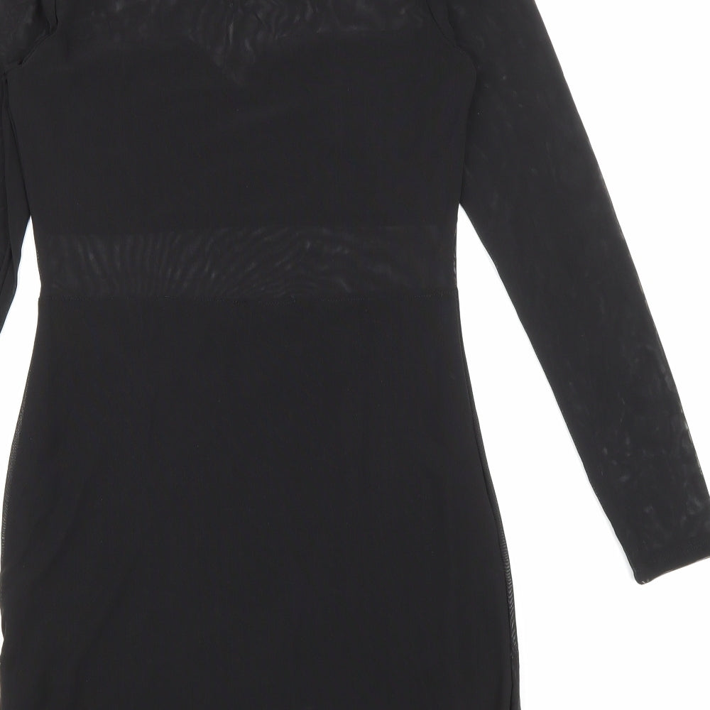 H&M Womens Black Polyester Bodycon Size S High Neck Button