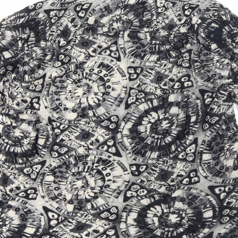 Zara Womens Black Geometric Viscose Basic Blouse Size L V-Neck