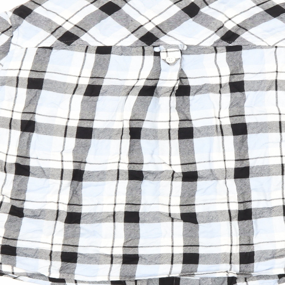 Marks & Spencer Womens Blue Plaid Cotton Cropped Button-Up Size 14 Collared