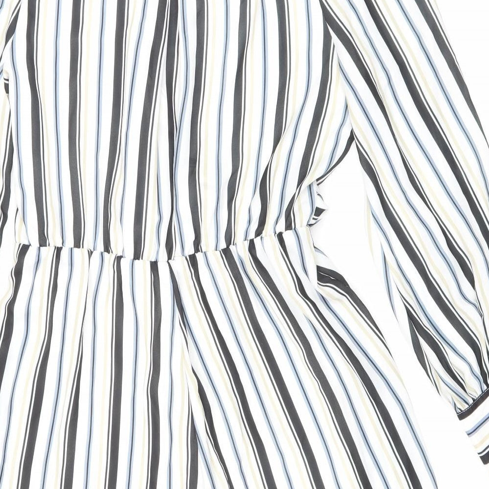 Fashion Nova Womens White Striped Polyester Playsuit One-Piece Size L Pullover