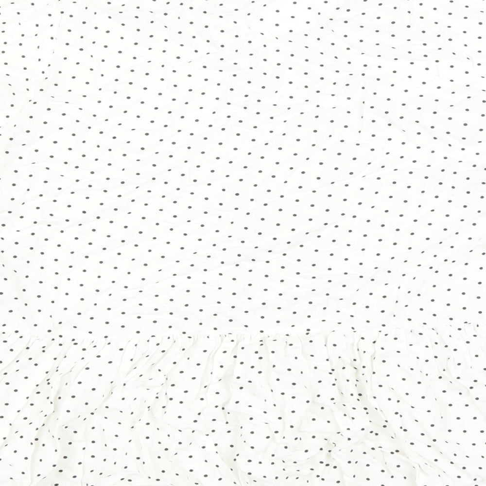 Preworn Womens White Polka Dot Viscose Basic Blouse Size 12 V-Neck