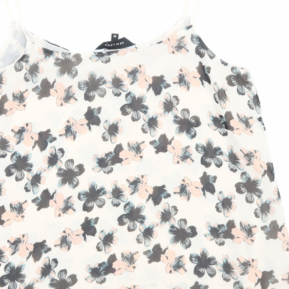 New Look Womens Beige Floral Polyester Basic Tank Size 10 Scoop Neck
