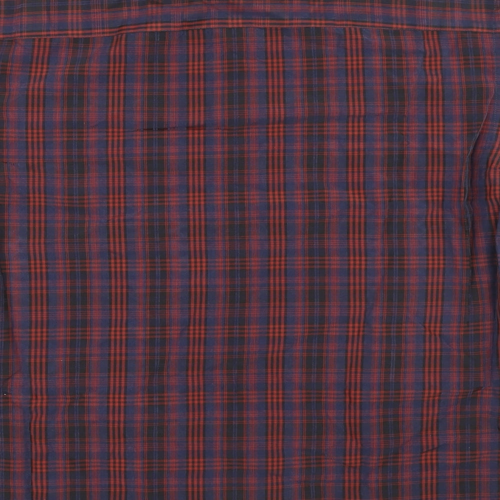 Marks & Spencer Mens Multicoloured Plaid Polyester Button-Up Size L Collared Button