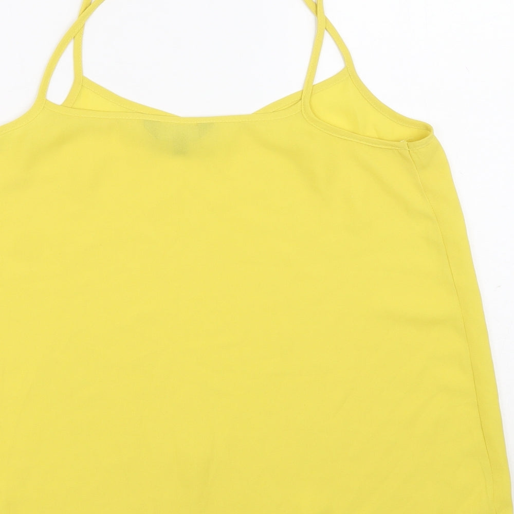 New Look Womens Yellow Polyester Basic Blouse Size 10 V-Neck