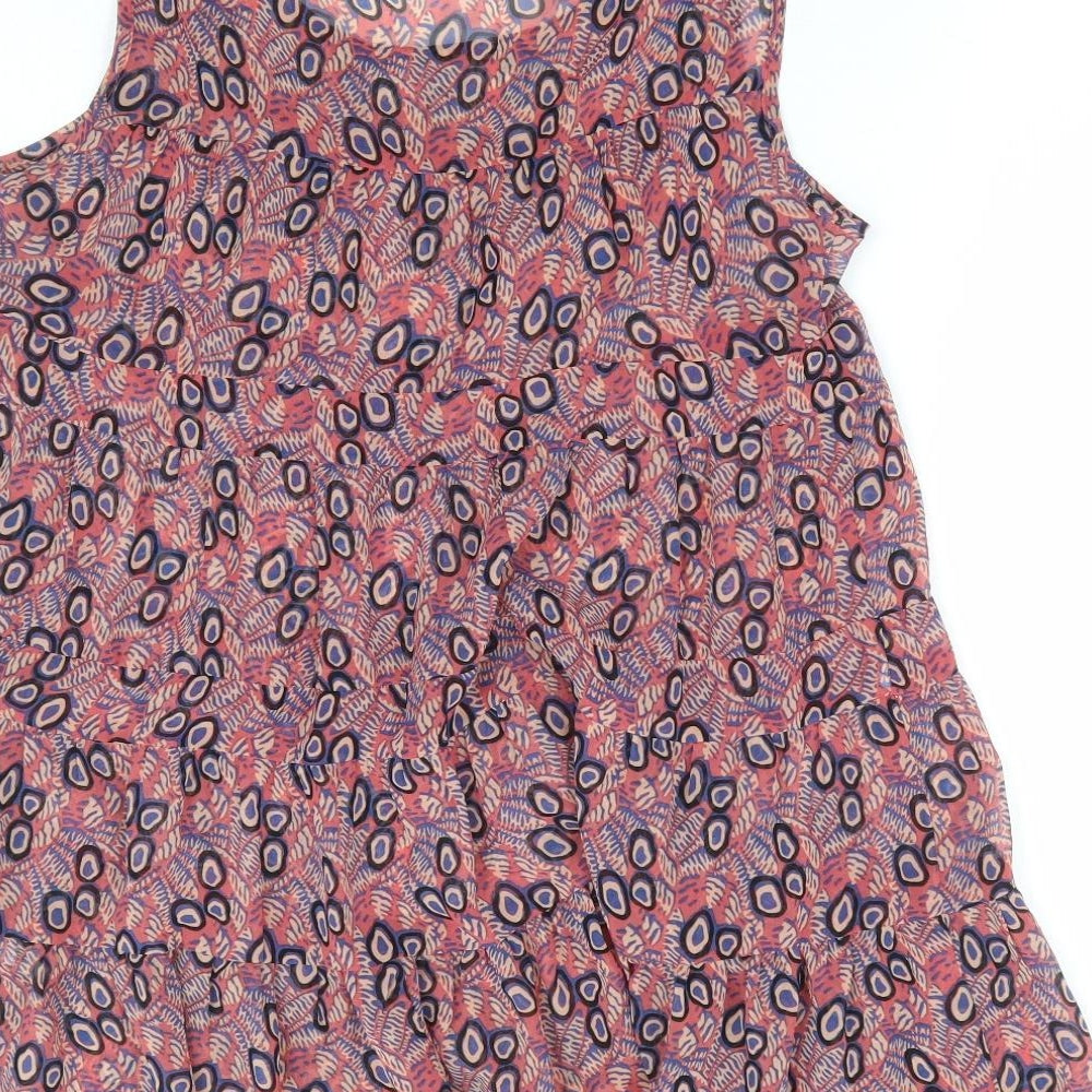 Topshop Womens Pink Geometric Polyester Basic Tank Size 10 Round Neck - Tiered Smock