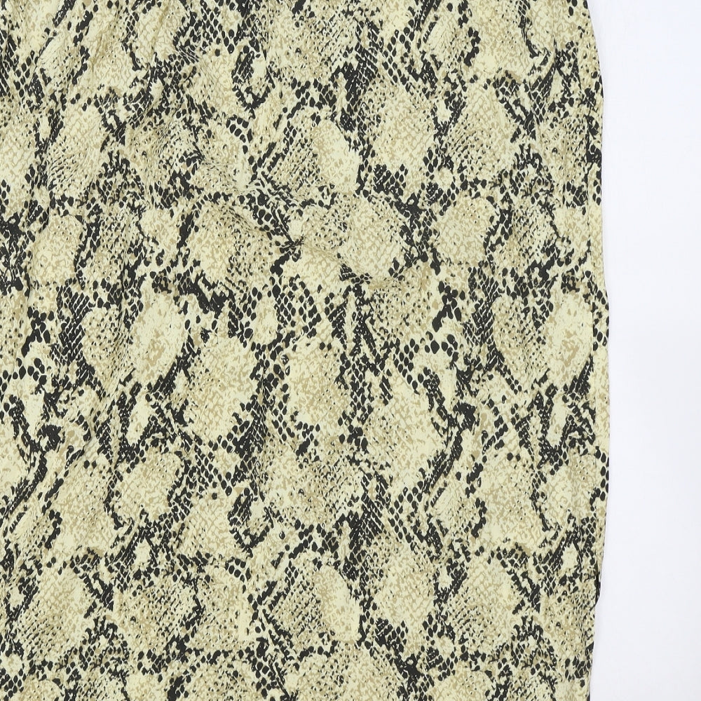 Marks & Spencer Womens Black Animal Print Polyester Flare Skirt Size 18 Drawstring - Snake Skin Print