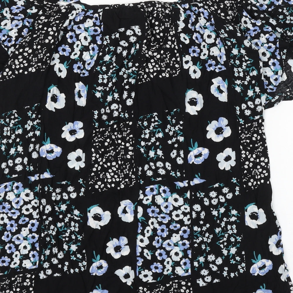 Dorothy Perkins Womens Black Floral Viscose Basic Blouse Size 10 Square Neck