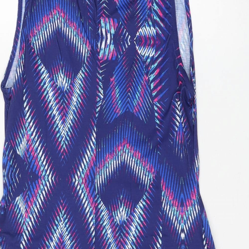 Kaleidoscope Womens Blue Geometric Polyester Shift Size 14 Square Neck Pullover