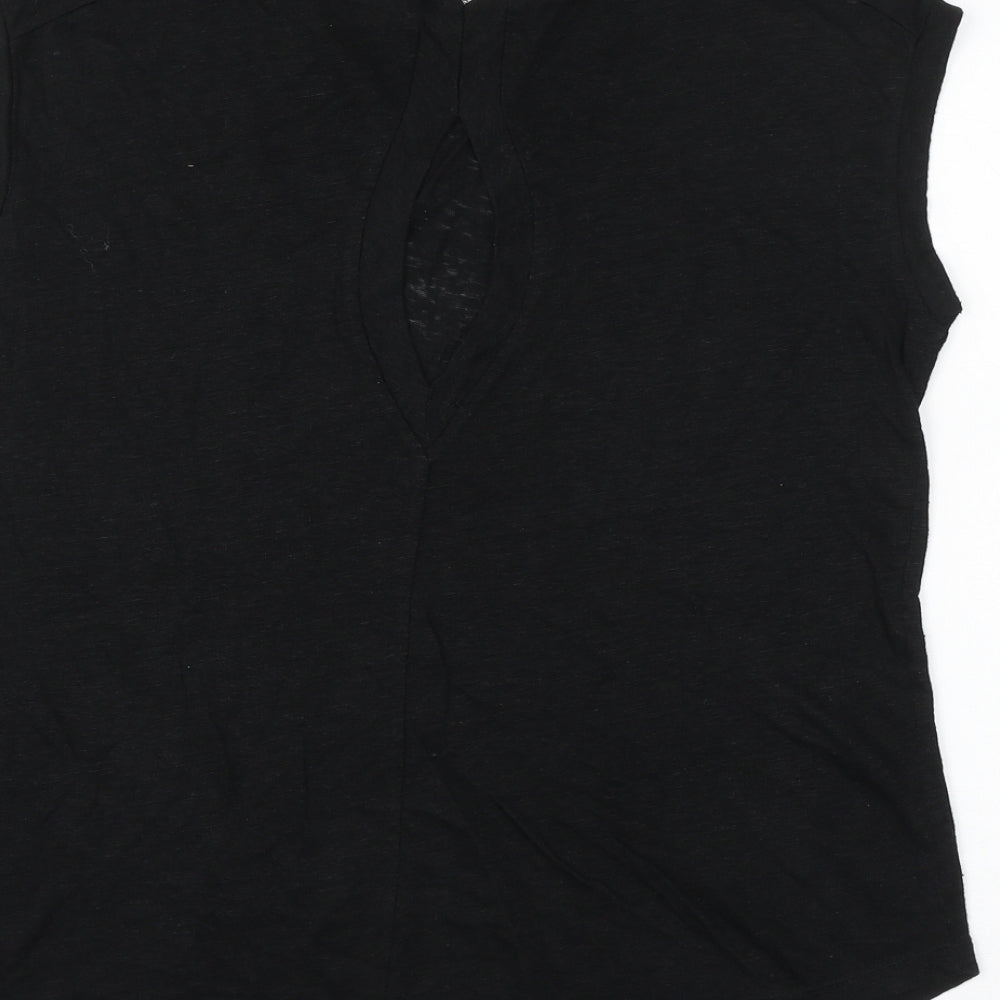 Zara Womens Black Polyester Basic Blouse Size M Round Neck - Cut Out Back