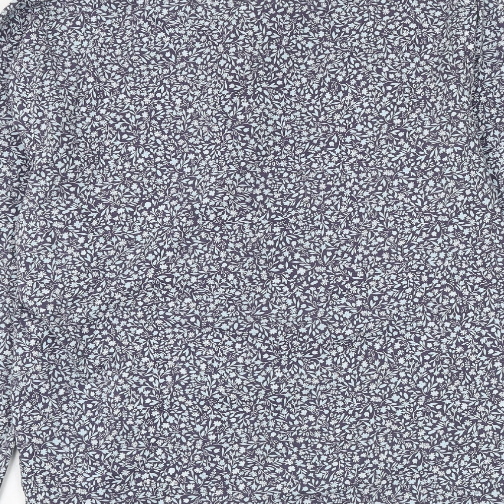 Marks & Spencer Womens Blue Floral Polyester Basic Button-Up Size S Collared