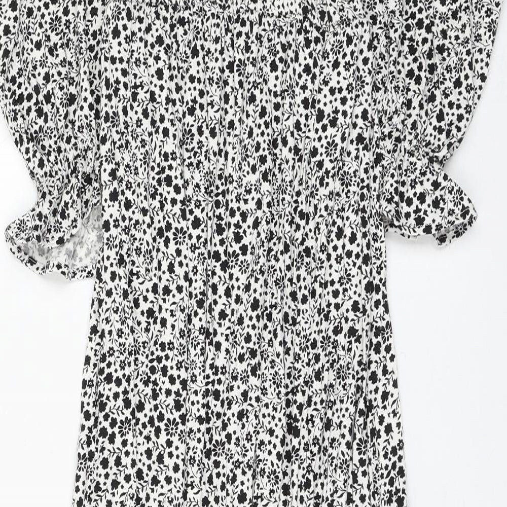 Marks & Spencer Womens White Floral Viscose Fit & Flare Size 6 Square Neck Pullover
