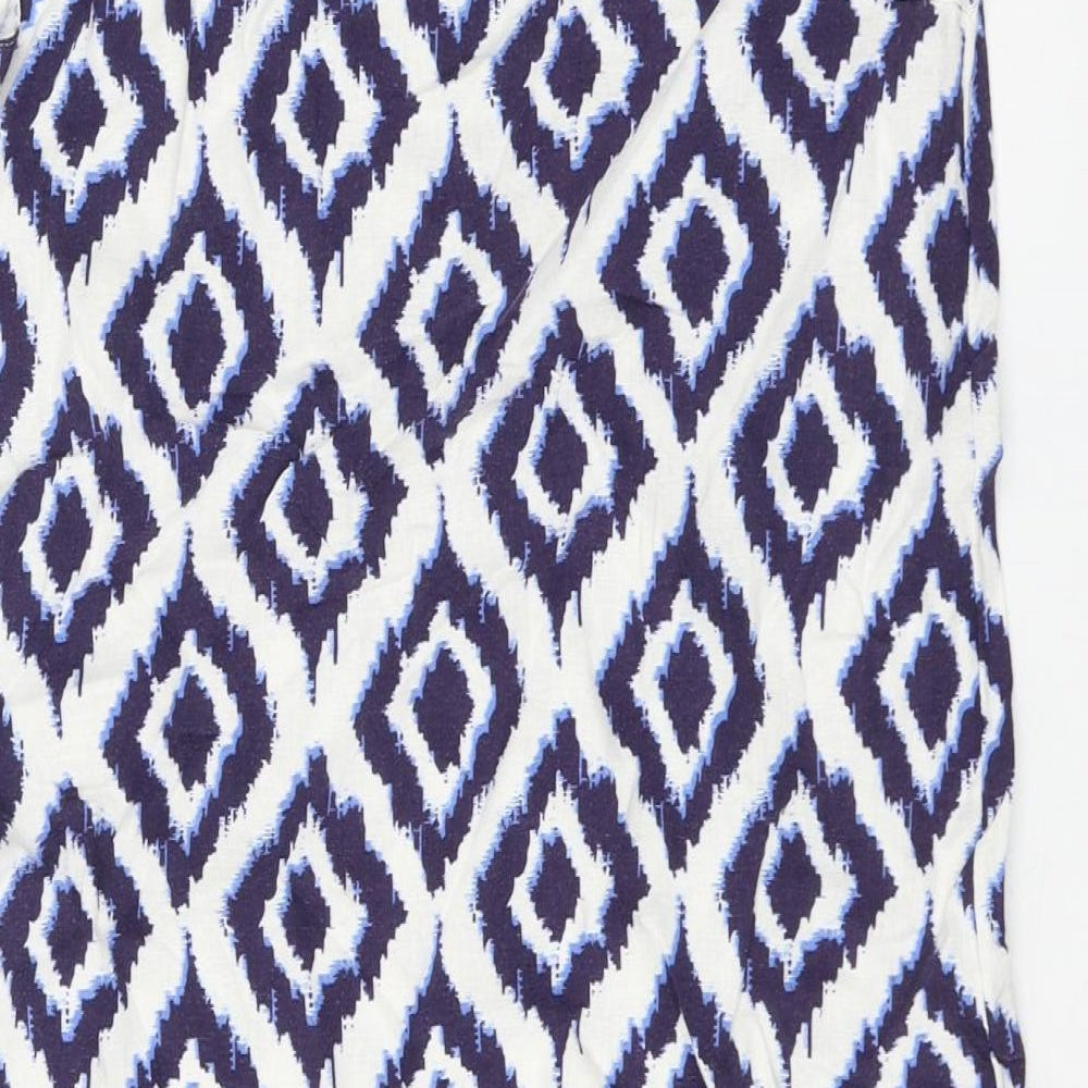 Marks & Spencer Womens Blue Geometric Flax Shift Size 10 Round Neck Pullover