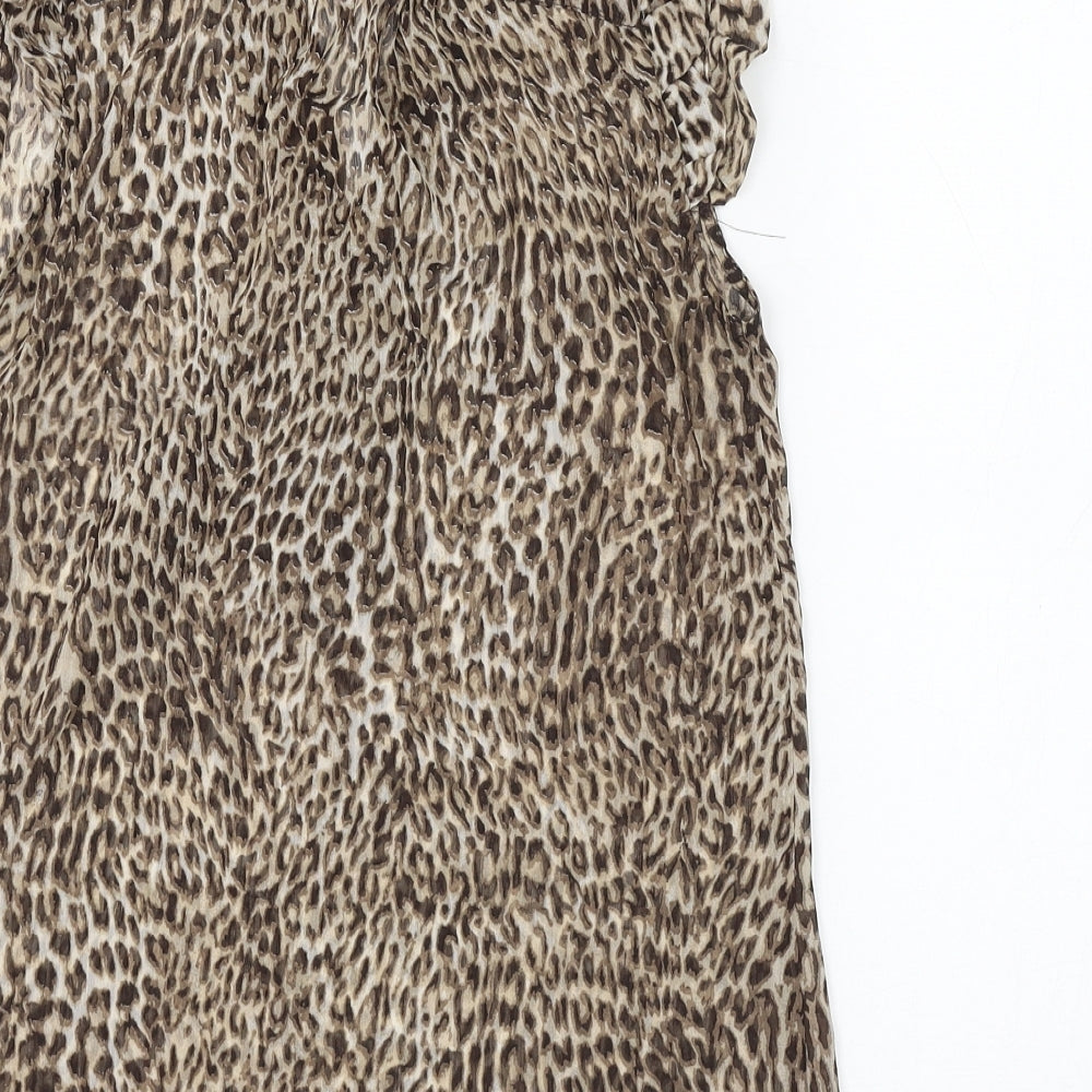Atmosphere Womens Brown Animal Print Polyester Basic Blouse Size 6 V-Neck