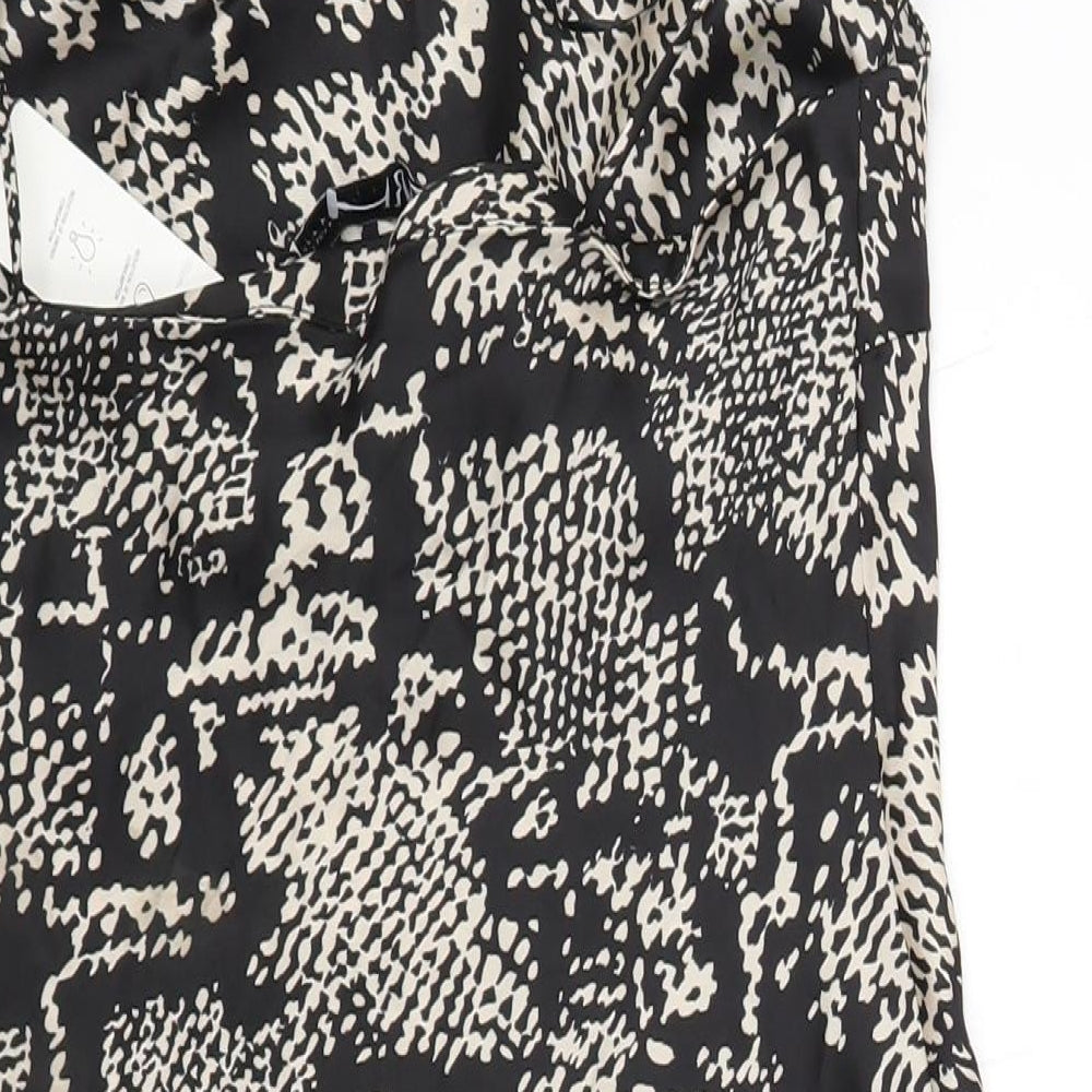 Zara Womens Black Geometric Polyester Slip Dress Size M Square Neck Pullover