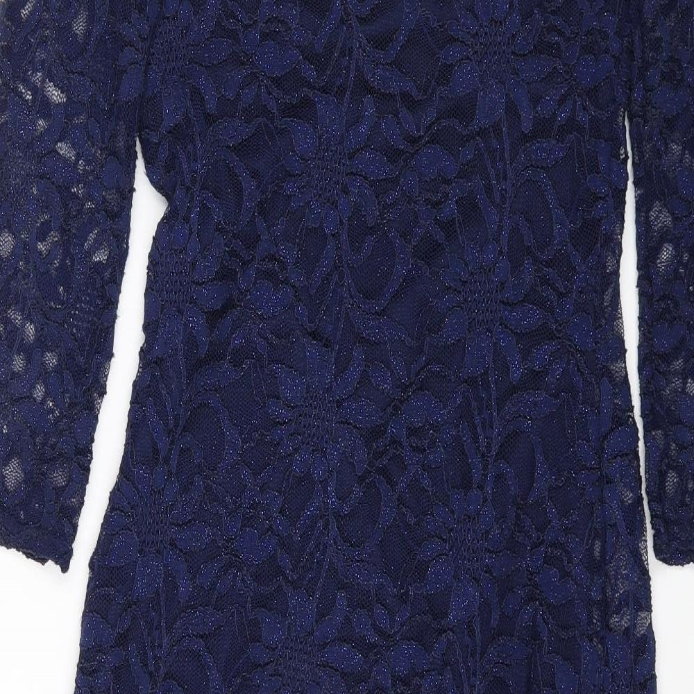 Quiz Womens Blue Nylon Bodycon Size 12 V-Neck Pullover