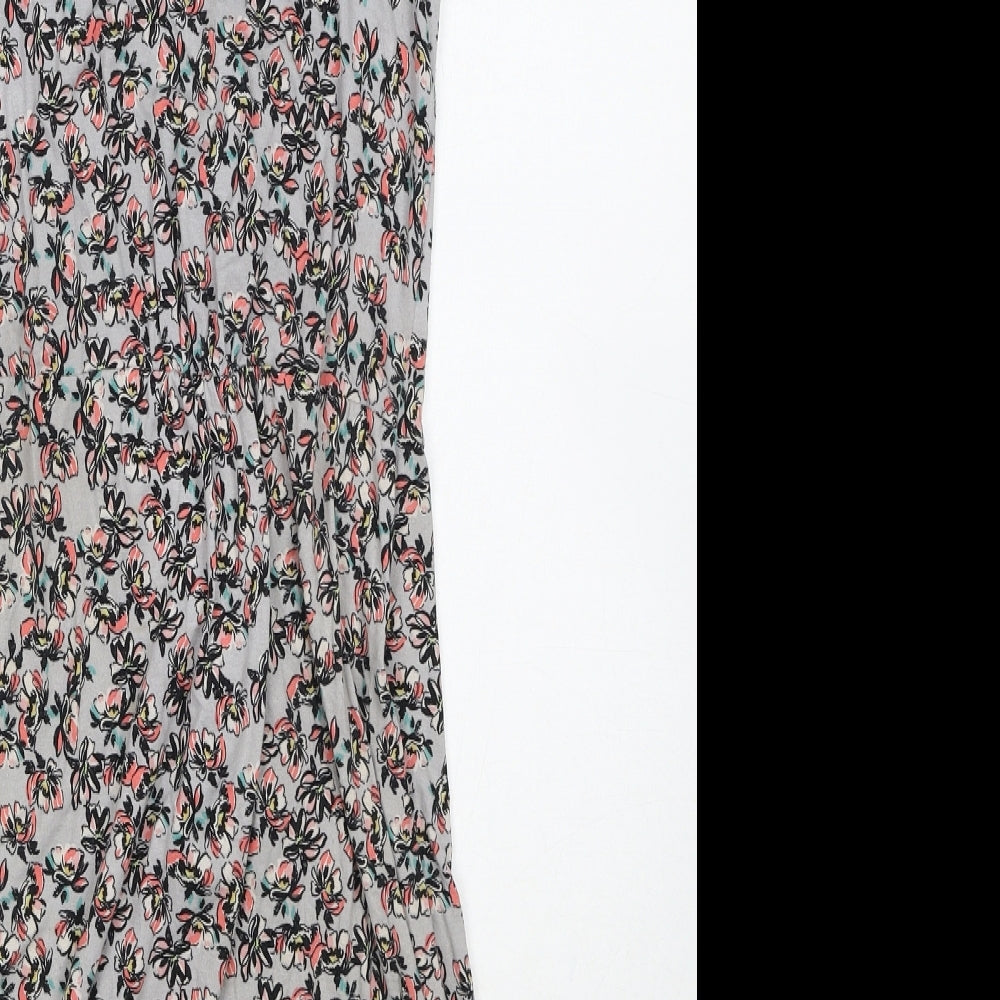 Warehouse Womens Grey Floral Viscose Bodycon Size 6 Scoop Neck Button