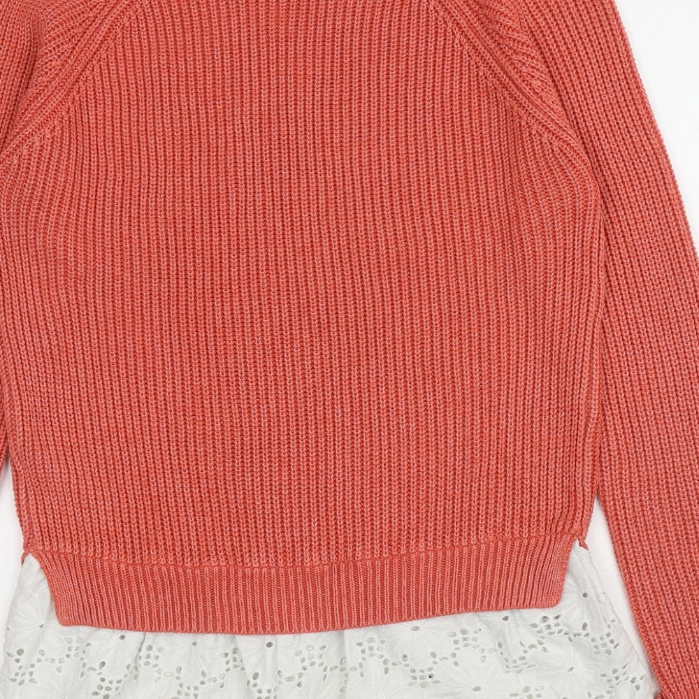 Papaya Womens Pink Round Neck Acrylic Pullover Jumper Size M - Lace trim