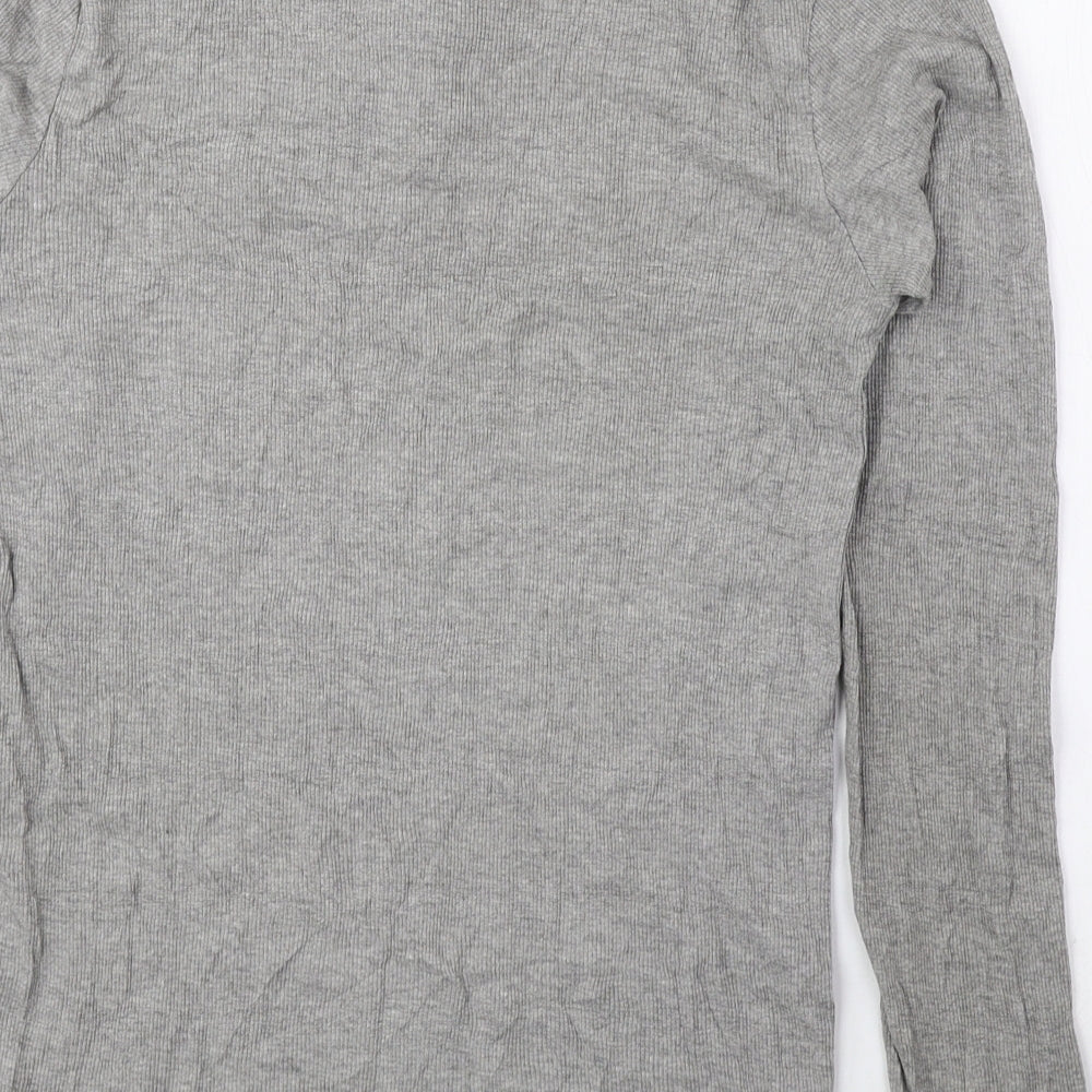 Preworn Womens Grey Cotton Basic Blouse Size M Round Neck