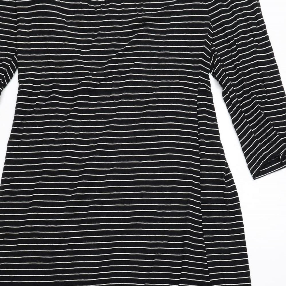 H&M Womens Black Striped Rayon T-Shirt Dress Size 8 Scoop Neck Pullover